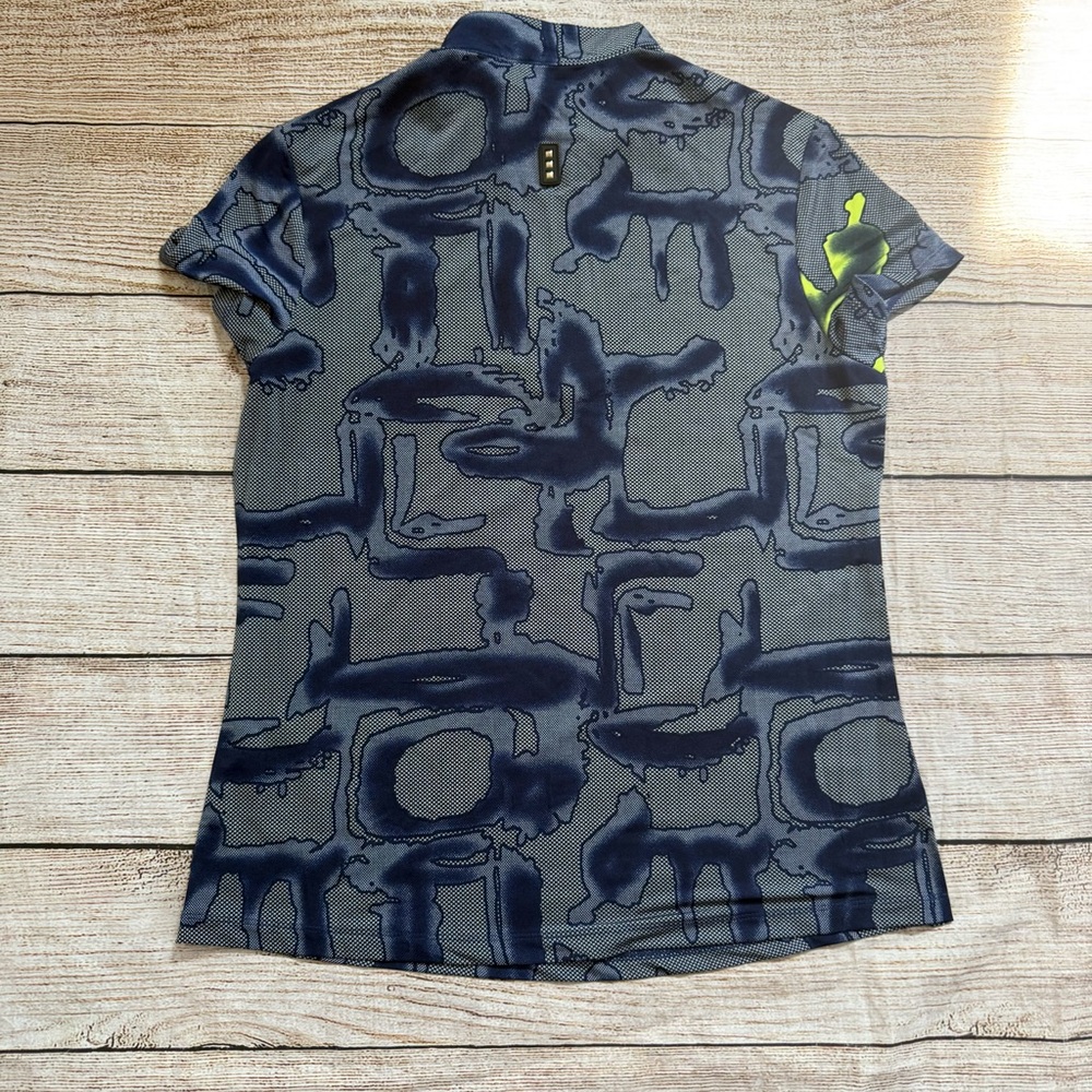 Jamie Sadock size small blue neon yellow patterned polo short sleeve shirt - Picture 11 of 13